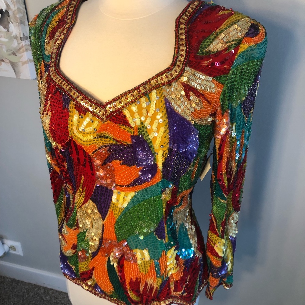 Vintage NWT Oleg Cassini Sequin Blouse